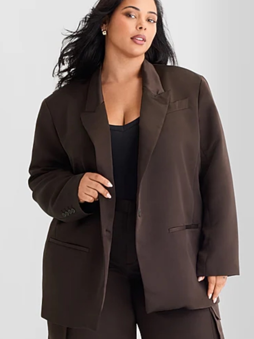 Ashley Graham Dark Chocolate Oversized Blazer